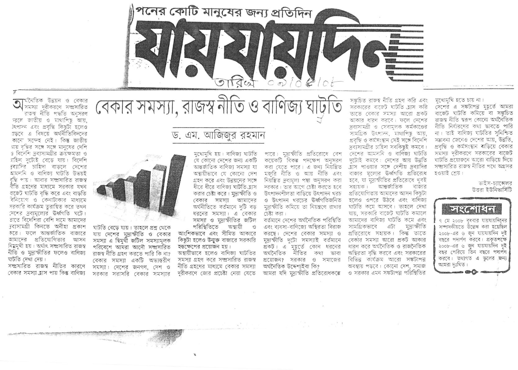 বেকার সমস্যা, রাজস্ব নীতি ও বানিজ্য ঘাটতি